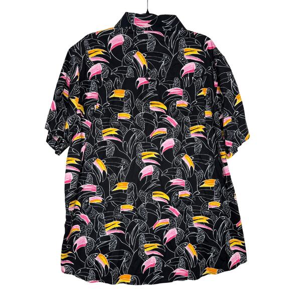 Hurley Short Sleeve Tropical Toucan Print Button-Up Shirt Size XXL Summer Top - Picture 11 of 11